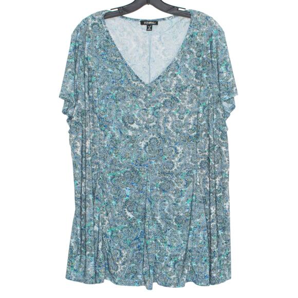 Roz & Ali Top Floral Paisley Boho Cottage Casual Comfort V Neck Stretchy Blue 3X - Picture 6 of 7
